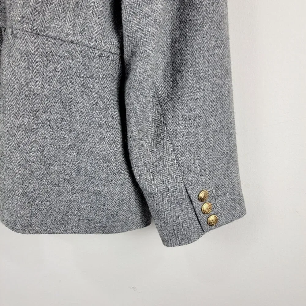 Talbots Grey Wool Blend Ruffle Trim Button Front Blazer Jacket 16 WP Corporate